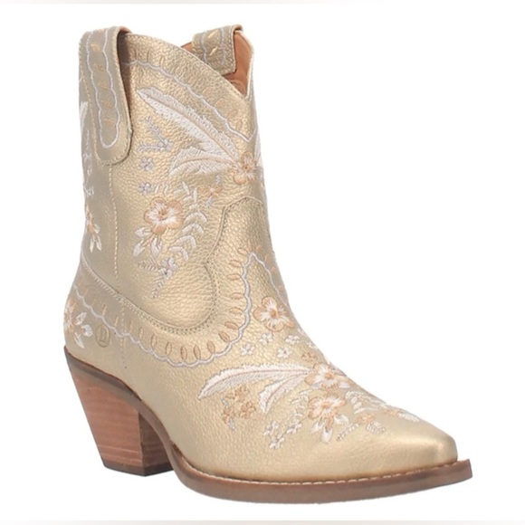 Dingo Women's gold embroidered Primrose Stacked Heel Cowboy‎ Boots size 10 new - Picture 7 of 8